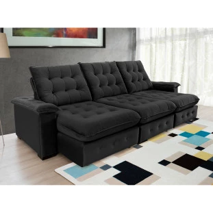 Sofá Retrátil e Reclinável  2,90m  Coliseu Super Pillow - Preto