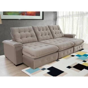 Sofá Coliseu 3,10m Retrátil e Reclinável Super Pillow - Avelã