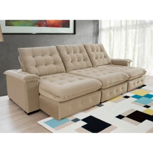 Sofá Coliseu 3,10m Retrátil e Reclinável Super Pillow - Bege