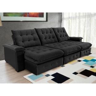 Sofá Coliseu 3,10m Retrátil e Reclinável Super Pillow - Preto