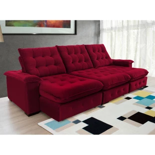 Sofá Coliseu 3,10m Retrátil e Reclinável Super Pillow - Vinho