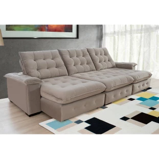 Sofá Coliseu 3,40m Retrátil e Reclinável Super Pillow - Avelã