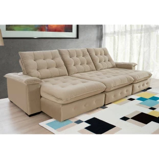 Sofá Coliseu 3,40m Retrátil e Reclinável Super Pillow - Bege