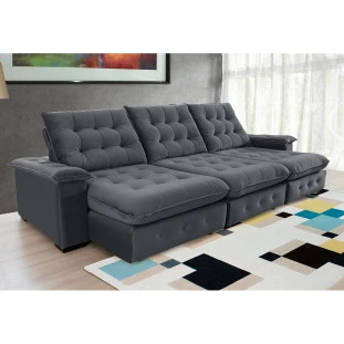 Sofá Coliseu 3,40m Retrátil e Reclinável Super Pillow - Chumbo
