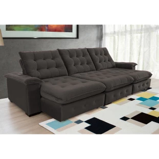 Sofá Coliseu 3,40m Retrátil e Reclinável Super Pillow - Marrom