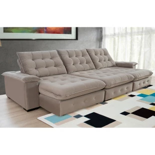 Sofá Coliseu 3,70m Retrátil e Reclinável Super Pillow - Avelã
