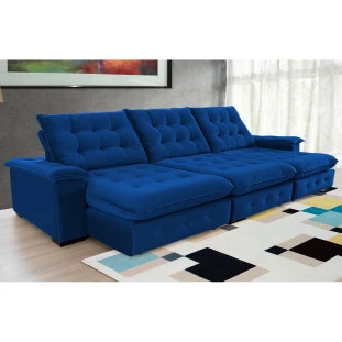 Sofá Coliseu 3,70m Retrátil e Reclinável Super Pillow - Azul