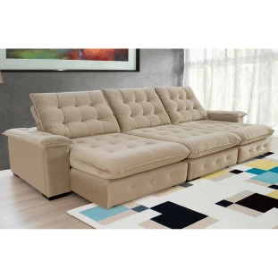 Sofá Coliseu 3,70m Retrátil e Reclinável Super Pillow - Bege