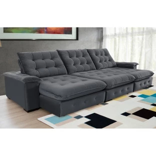 Sofá Coliseu 3,70m Retrátil e Reclinável Super Pillow - Chumbo