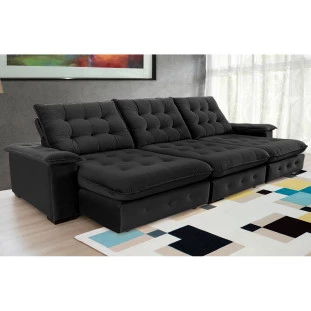 Sofá Coliseu 3,70m Retrátil e Reclinável Super Pillow - Preto