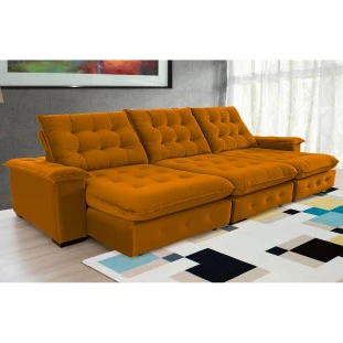 Sofá Coliseu 3,70m Retrátil e Reclinável Super Pillow - Terra
