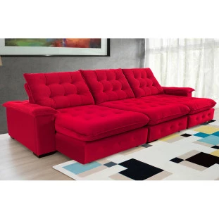 Sofá Coliseu 3,70m Retrátil e Reclinável Super Pillow - Vermelho