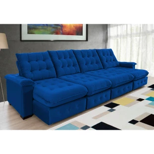 Sofá Coliseu 4,00m Retrátil e Reclinável Super Pillow - Azul