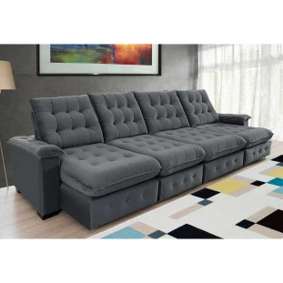 Sofá Coliseu 4,00m Retrátil e Reclinável Super Pillow - Chumbo