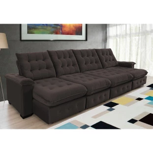Sofá Coliseu 4,00m Retrátil e Reclinável Super Pillow - Marrom