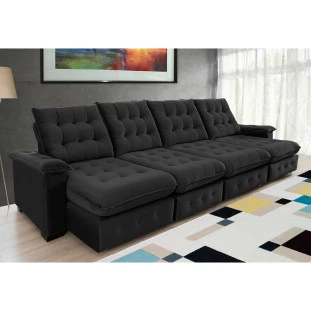 Sofá Coliseu 4,00m Retrátil e Reclinável Super Pillow - Preto