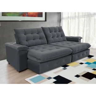 Sofá Coliseu 2,60m Retrátil e Reclinável Super Pillow - Chumbo