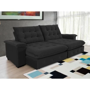 Sofá Coliseu 2,60m Retrátil e Reclinável Super Pillow - Preto