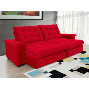Sofá Coliseu 2,60m Retrátil e Reclinável Super Pillow - Vermelho