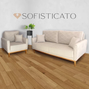 Sofá + Poltrona Ornato Living 2,20m - Bege