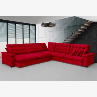 Sofá Manchester 3,83x3,83m de Canto, Retrátil e Reclinável - Vermelho