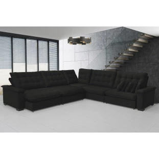 Sofá  Manchester 3,83x3,83m de Canto, Retrátil e Reclinável - Preto