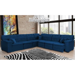 Sofá Magno 3,97x3,32m de Canto, Retrátil e Reclinável - Azul