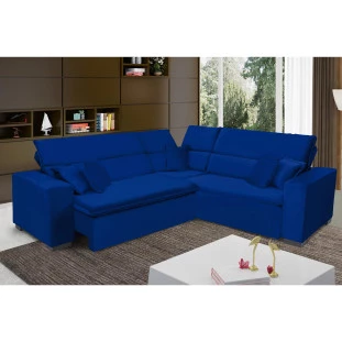 Sofá Milão 2,50x2,50m de Canto, Retrátil e Reclinável - Azul