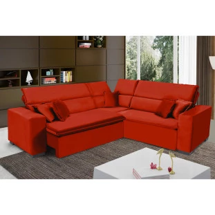 Sofá Milão 2,50x2,50m de Canto, Retrátil e Reclinável - Vermelho