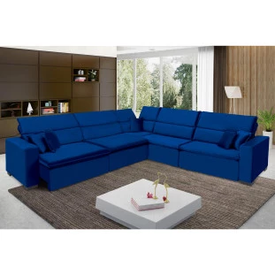Sofá Milão 3,75x3,75m de Canto, Retrátil e Reclinável - Azul