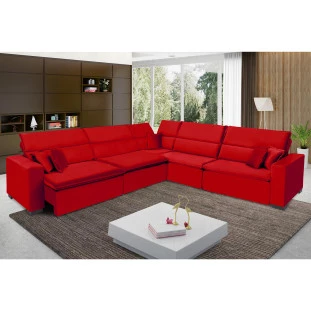 Sofá Milão 3,75x3,75m de Canto, Retrátil e Reclinável - Vermelho
