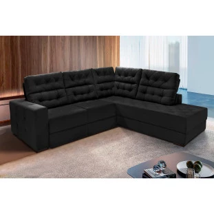 Sofá de Canto Retrátil e Reclinável Santorini 2,70x2,25m - Preto 