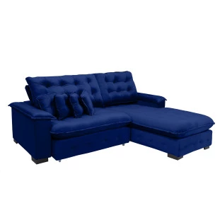 Sofá Berlin 2,65x1,70m com Chaise Super Pillow Top - Azul