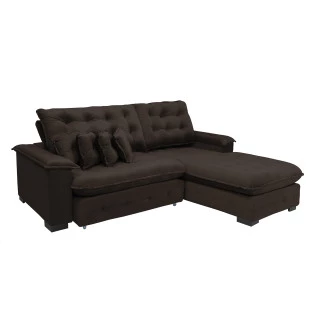 Sofá Berlin 2,65x1,70m com Chaise Super Pillow Top - Marrom