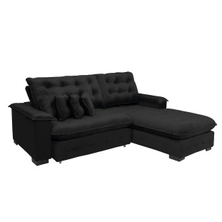 Sofá Berlin 2,65x1,70m com Chaise Super Pillow Top - Preto