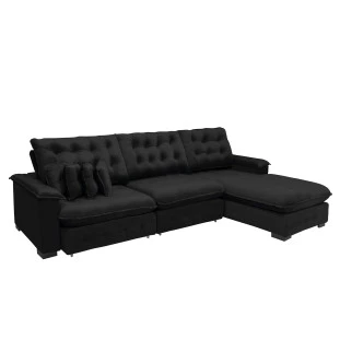 Sofá Berlin 3,85x2,10m com Chaise Super Pillow Top - Preto