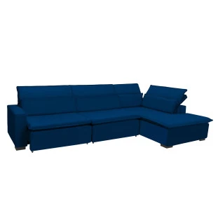 Sofá Istambul 3,80x2,10m Retrátil e Reclinável com Chaise - Azul