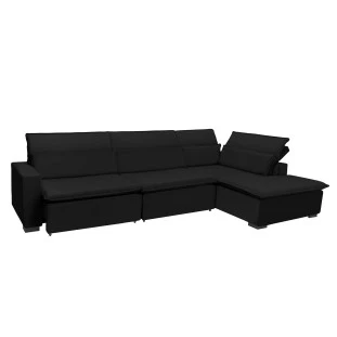 Sofá Istambul 3,80x1,90m Retrátil e Reclinável com Chaise - Preto