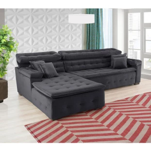 Sofá Orlando 2,40x1,70m com Chaise, Retrátil e Reclinável - Chumbo