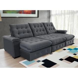Sofá Coliseu 3,10m Retrátil e Reclinável Super Pillow - Chumbo