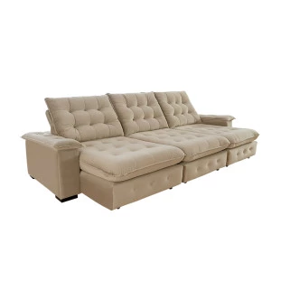 Sofá Coliseu 3,40m Retrátil e Reclinável Super Pillow - Bege