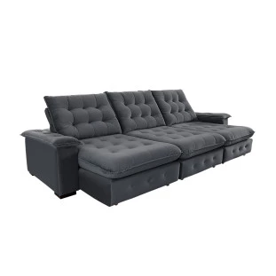 Sofá Coliseu 3,40m Retrátil e Reclinável Super Pillow - Chumbo