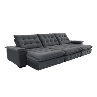 Sofá Coliseu 3,70m Retrátil e Reclinável Super Pillow - Chumbo