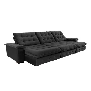 Sofá Coliseu 3,70m Retrátil e Reclinável Super Pillow - Preto