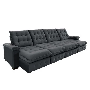 Sofá Coliseu 4,00m Retrátil e Reclinável Super Pillow - Chumbo