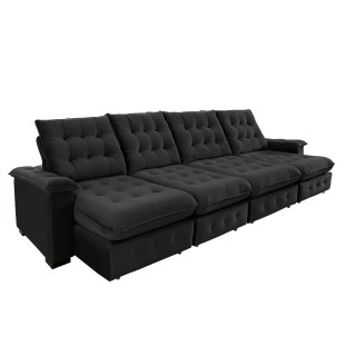 Sofá Coliseu 4,00m Retrátil e Reclinável Super Pillow - Preto
