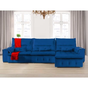 Sofá Fusion 3,30m Elétrico com USB e Vibro Massagem - Azul