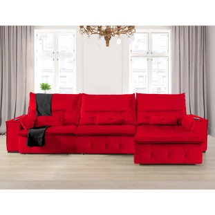 Sofá Fusion 3,30m Elétrico com USB e Vibro Massagem - Vermelho