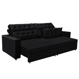 Sofá Texas 2,10m Retrátil e Reclinável - Preto